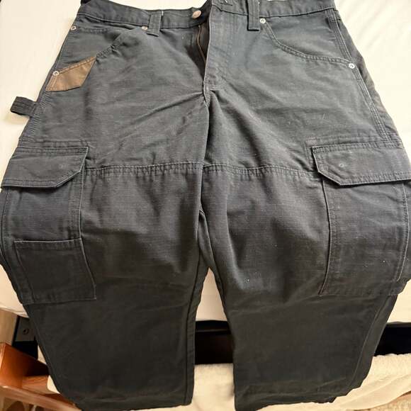 Wrangler Rip Stop Black Reenforced Knees Carpenter Loop 36 Waist 34 Inseam - Picture 1 of 6